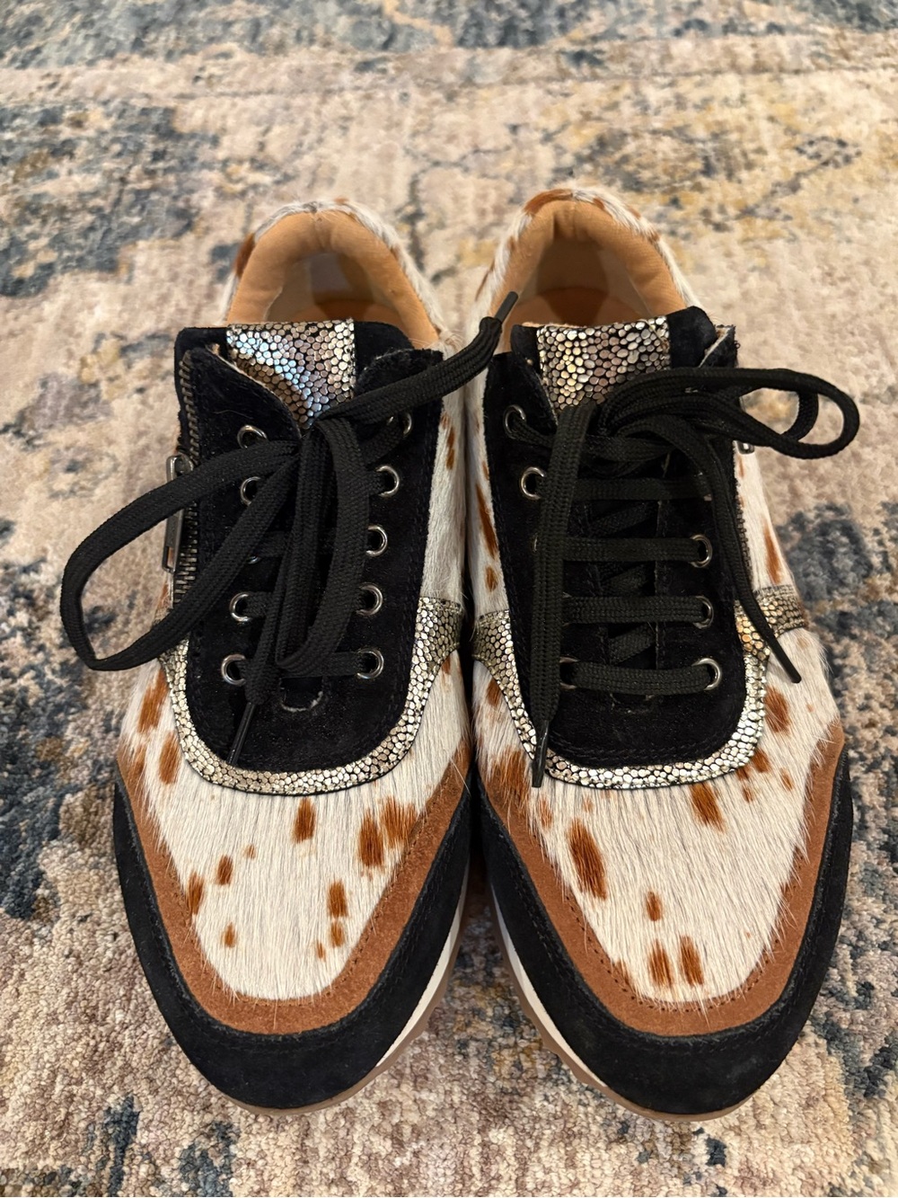 Myra Bag Swift Cow Faux Fur Leather Sneakers S-4092 Black Brown Women's Size 7